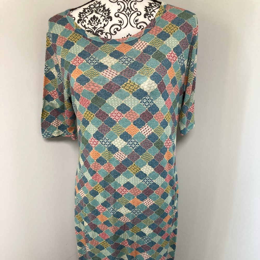 LulaRoe Julia Dress, size L, used, multi colored.